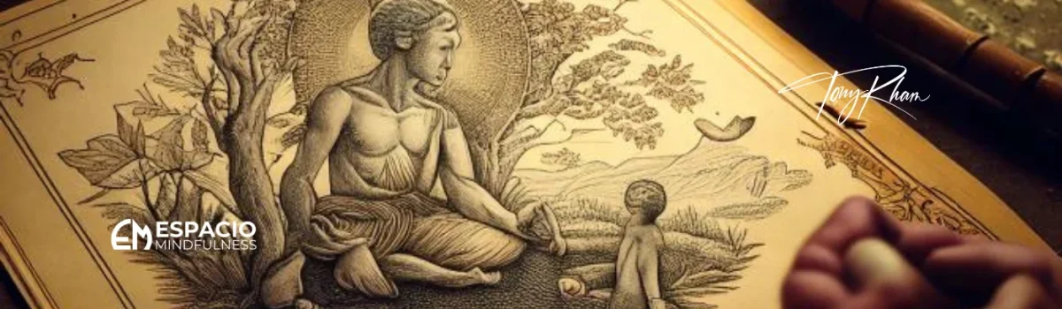 Una imagen simbólica que representa la sabiduría interior, como una persona en posición de reflexión o un símbolo espiritual como una flor de loto.